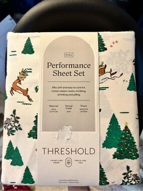 Bed Sheets Full Size Threshold Performance Sheet Set Green & Brown Holiday Print